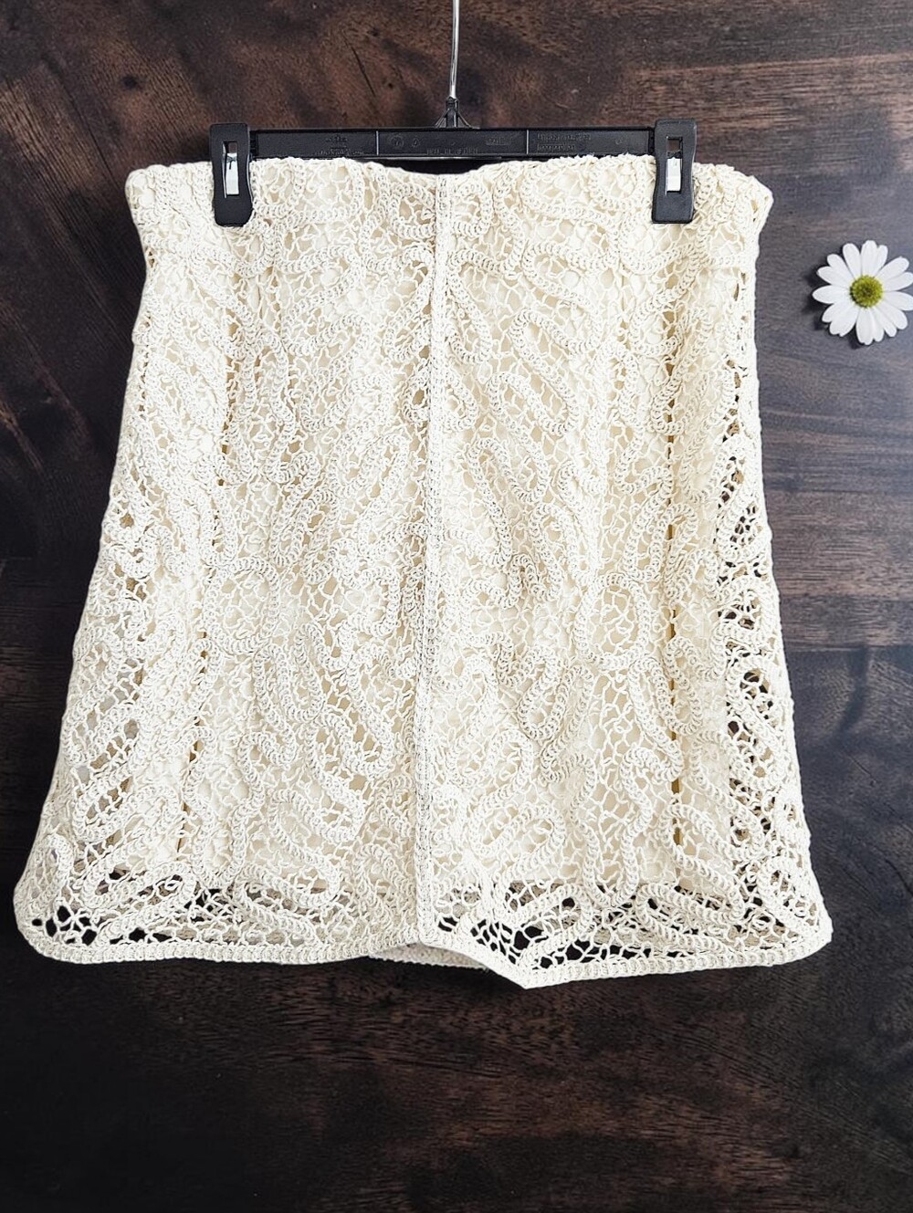 A New Day Boho Cream Crochet Overlay Mini Skirt Stretchy Waistband Medium